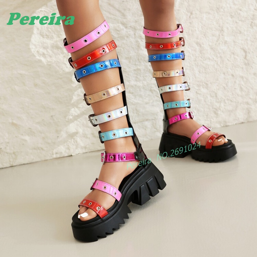 Colorful Multi Buckle Straps K - Knee High Boots Women review and price