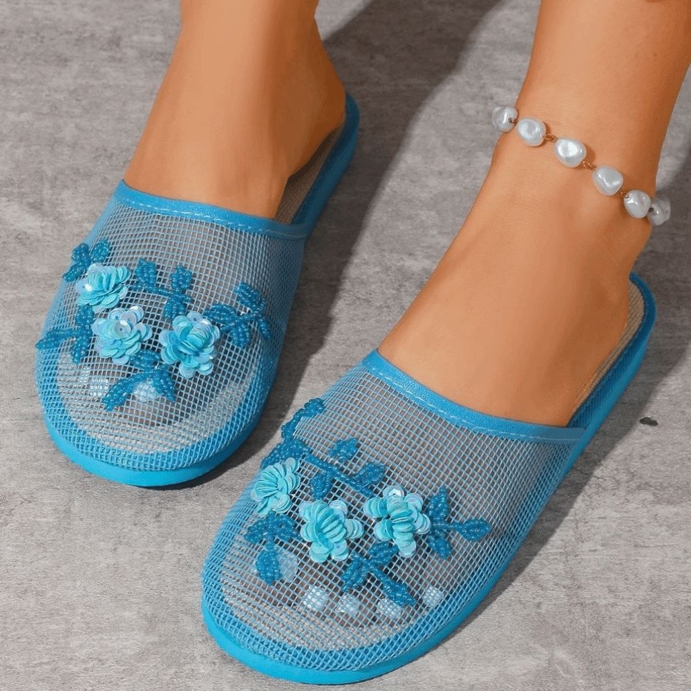 Casual Flower Embroidery Mesh  - Mule Slip On review and price