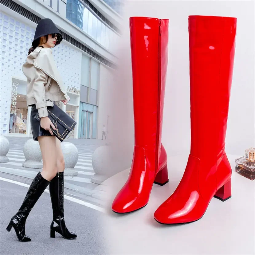 Red White Patent Leather Women - Knee High Boots Women review and price